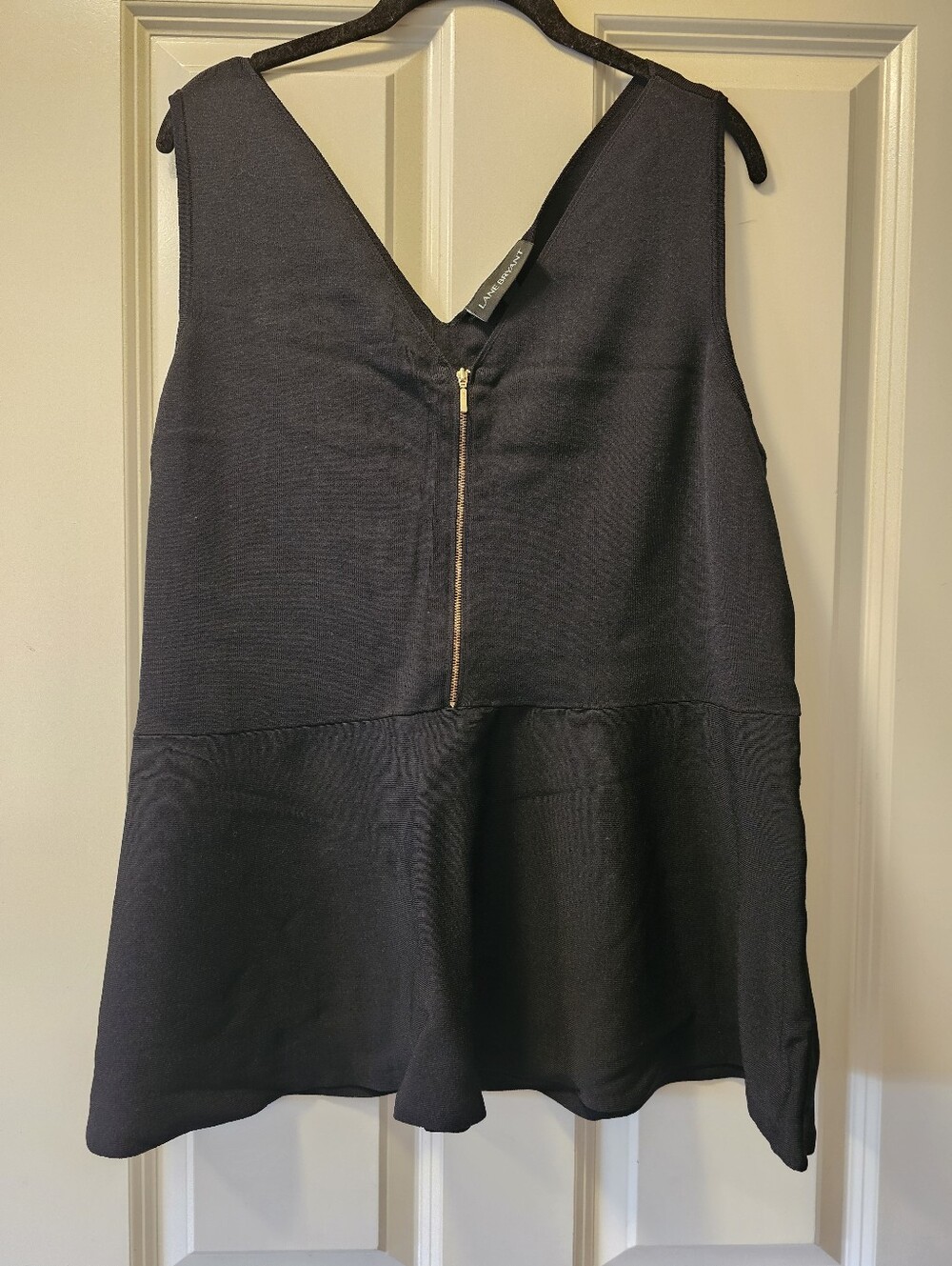 Lane Bryant Black V-Neck Peplum Tank Top with Gold Zip